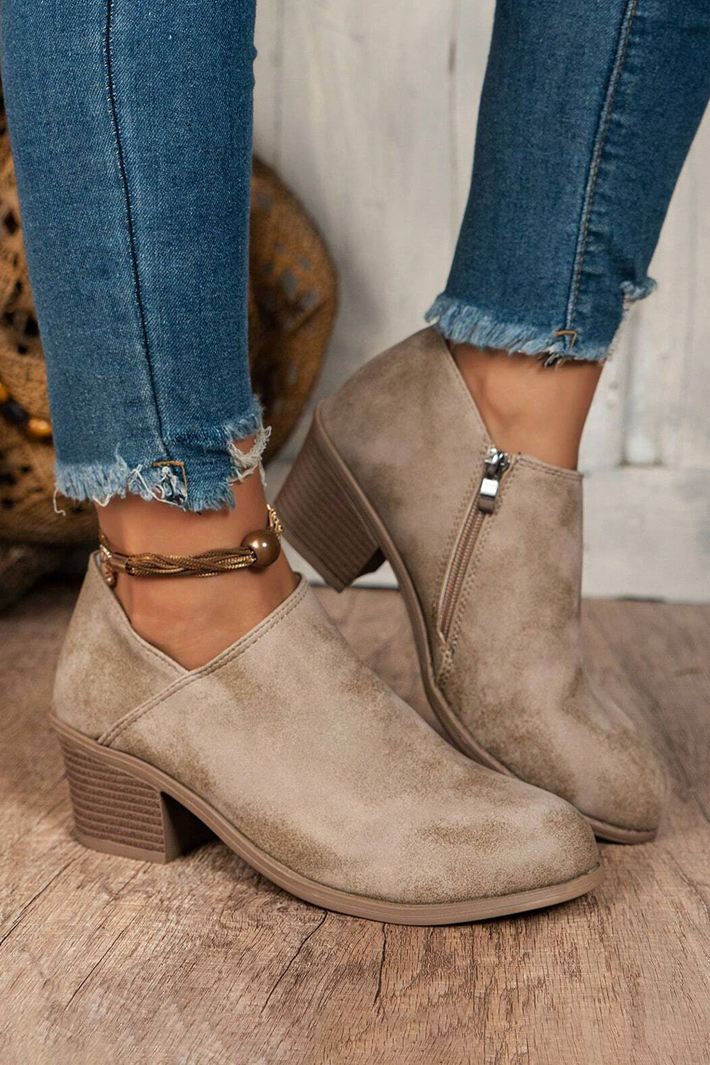 Coffee Suede Casual Ankle Boots