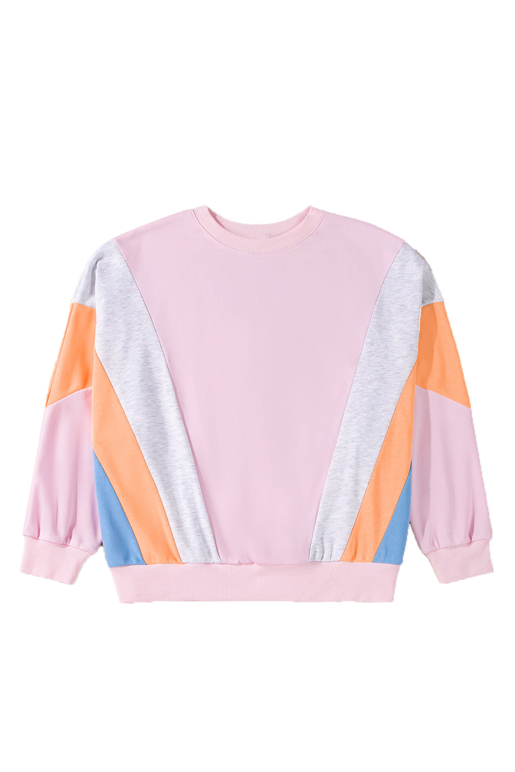 Light Pink Color Block Batwing Sleeve Loose Fit Sweatshirt