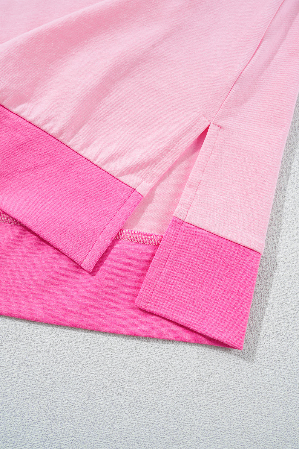 Pink Colorblock Half Buttons Henley T Shirt