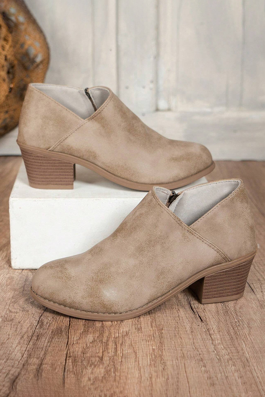 Coffee Suede Casual Ankle Boots