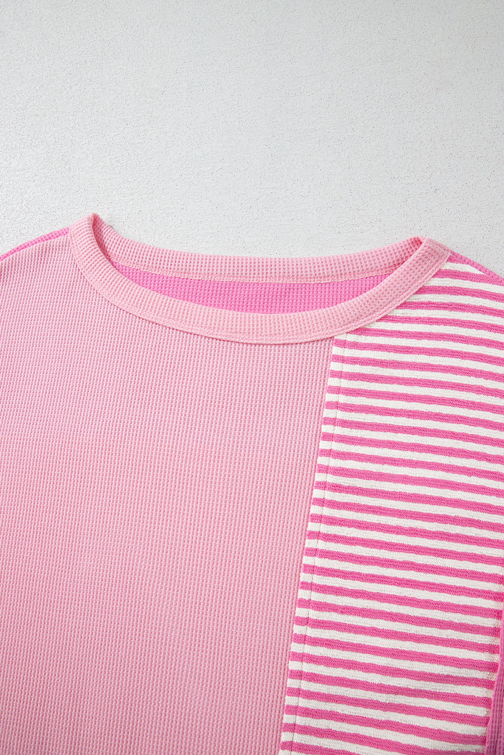 Pink Stripe Waffle Patchwork Plus Size T-Shirt