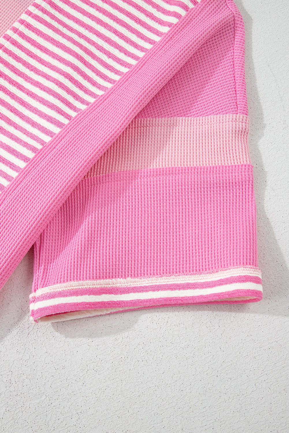 Pink Stripe Waffle Patchwork Plus Size T-Shirt