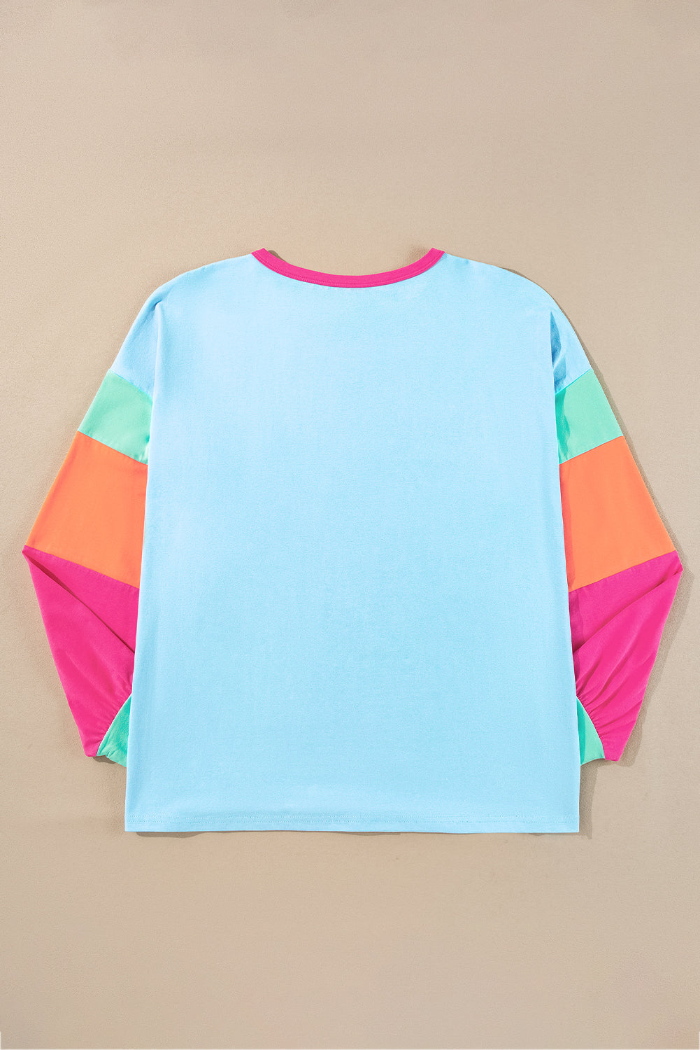 Pink Colorblock Long Sleeve Plus Size Top