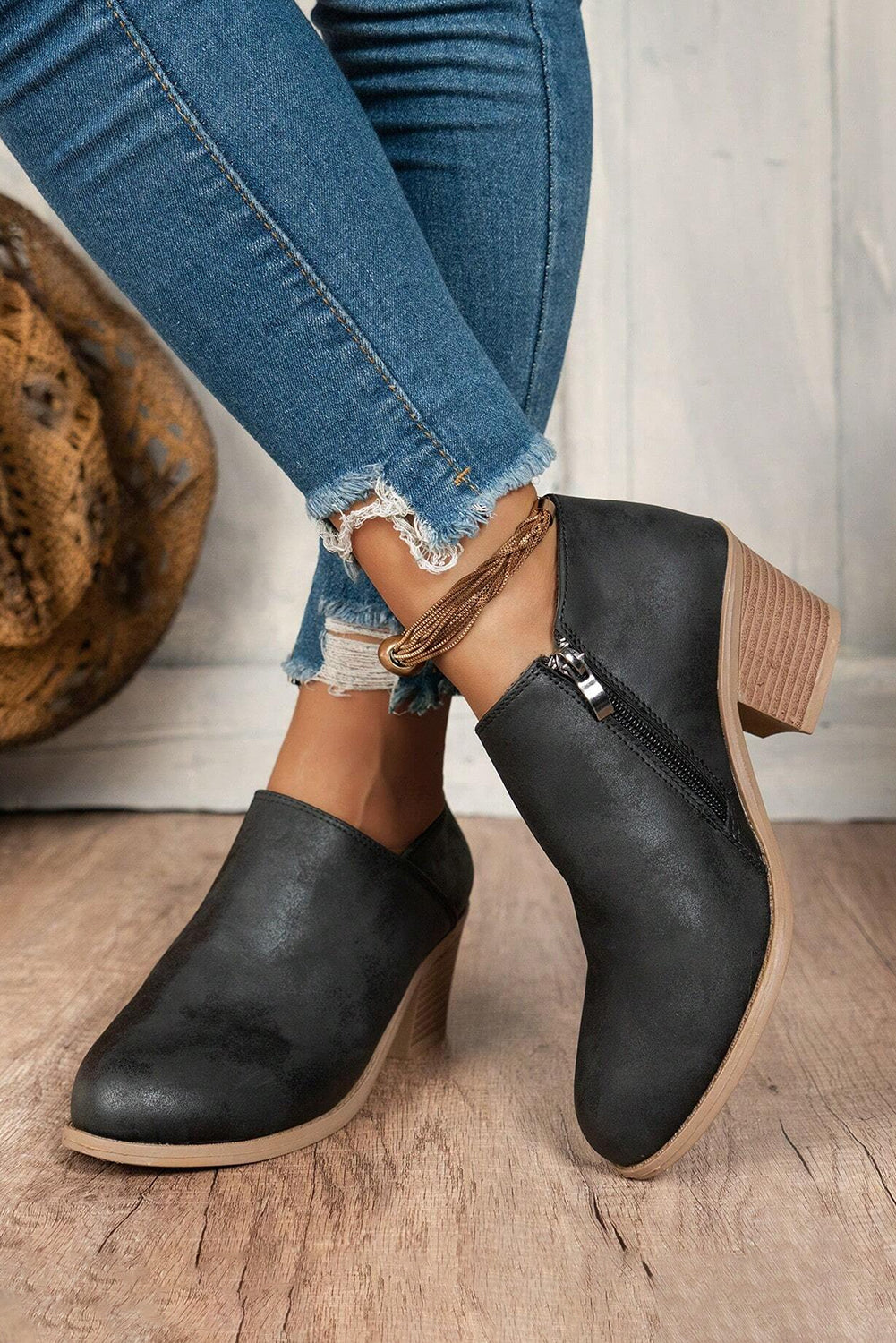 Coffee Suede Casual Ankle Boots