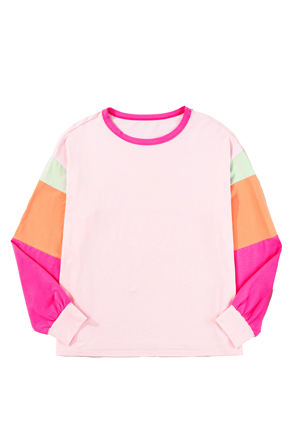 Rose Red Color Block Sleeve Loose Fit Top