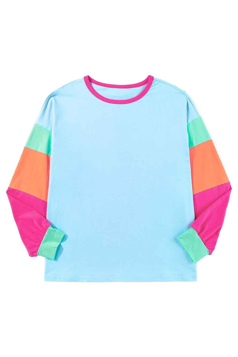 Pink Colorblock Long Sleeve Plus Size Top