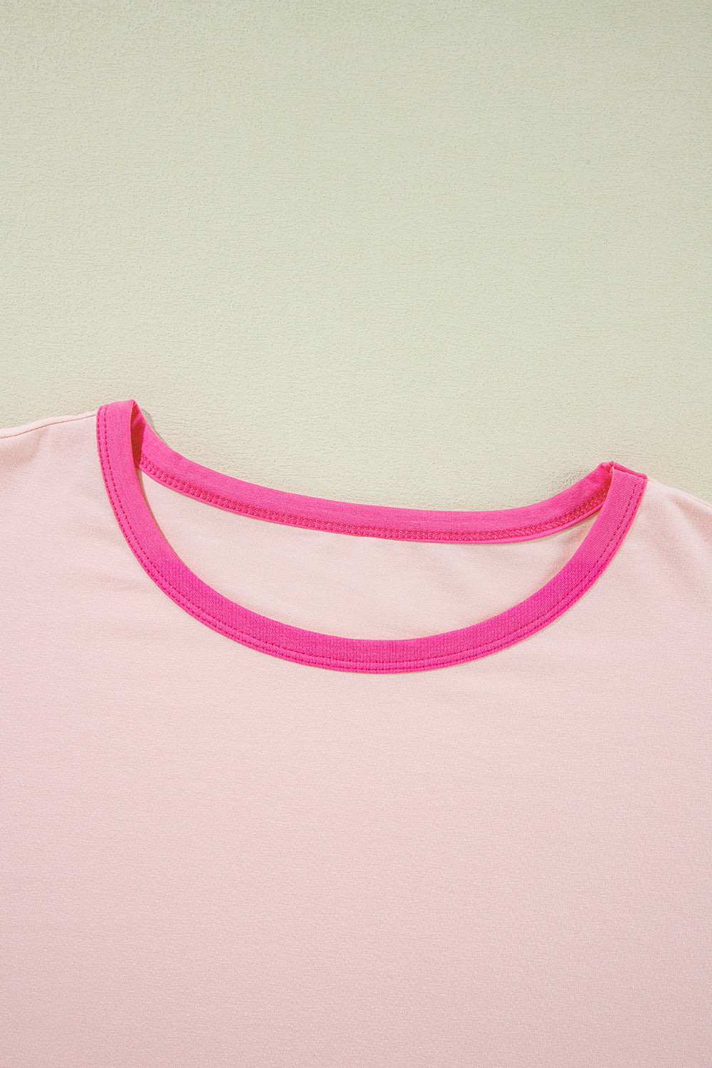 Pink Color Block Sleeve Round Neck Oversize Top