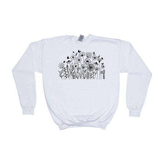 Black Flowers Crewneck