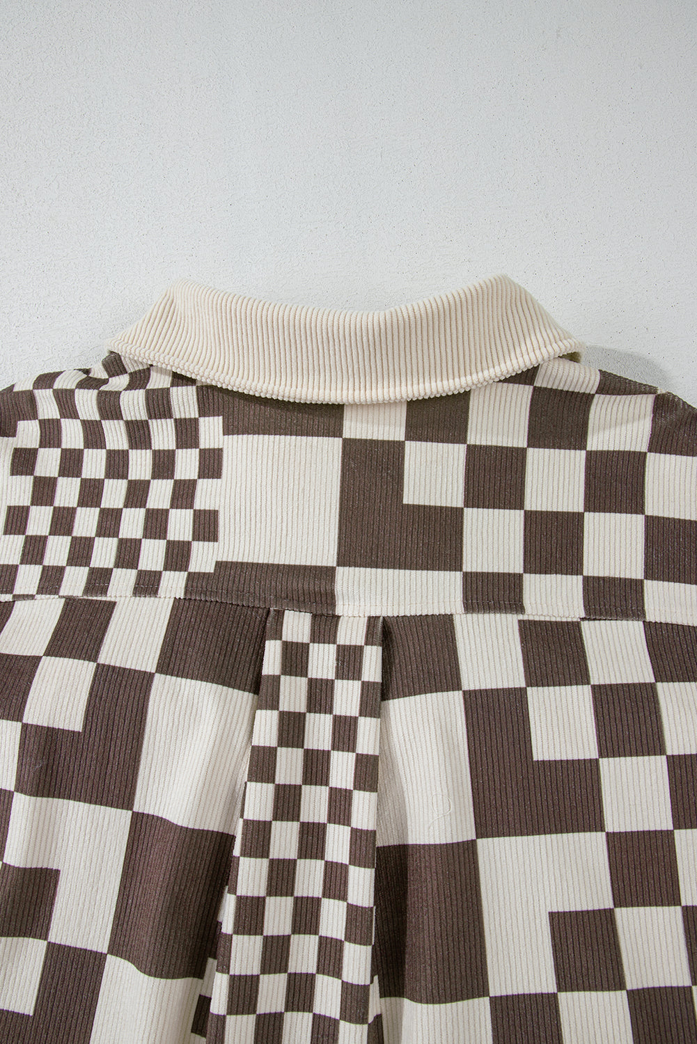 Brown Checkered Print Corduroy Plus Size Shacket