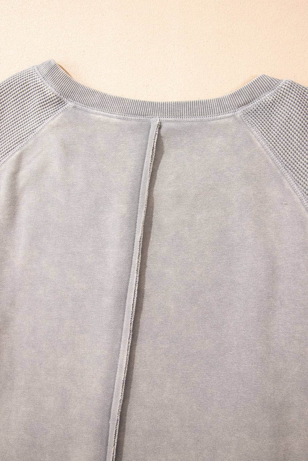 Pink Waffle Patchwork Raglan Sleeve Exposed Seam Sweatshirt