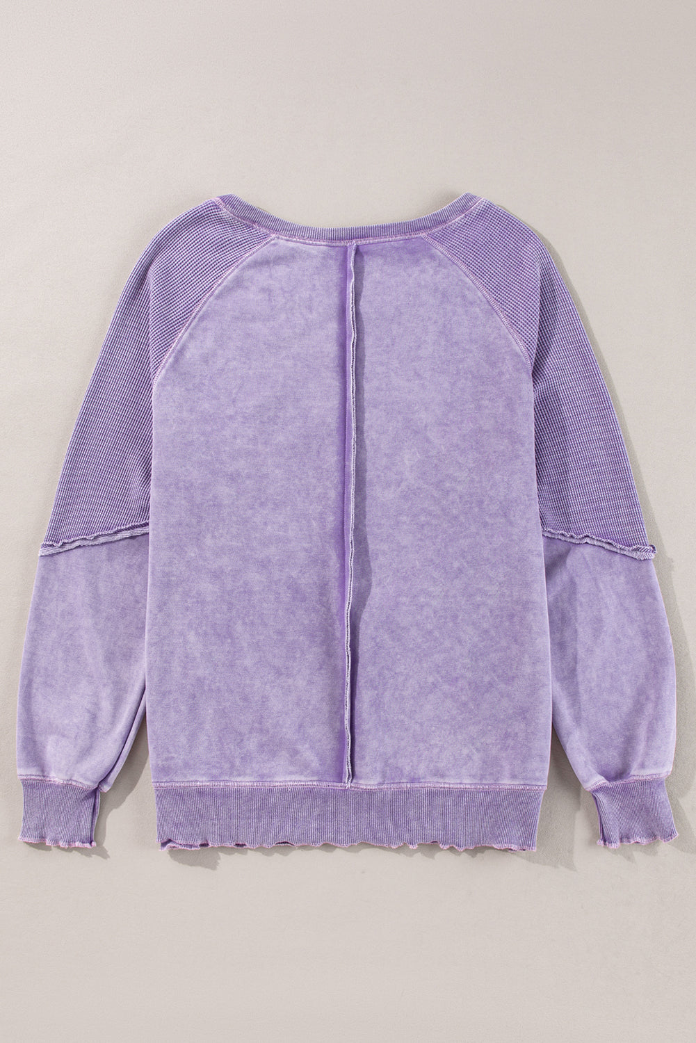 Pink Waffle Patchwork Raglan Sleeve Exposed Seam Sweatshirt