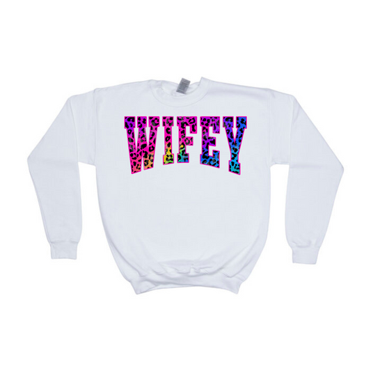 Wifey Colorful Leopard Crewneck